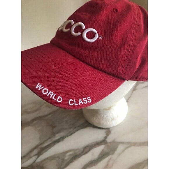 ECCO World Class Red Golf Hat Cap Strap Back Adjustable White Logo - Picture 2 of 5